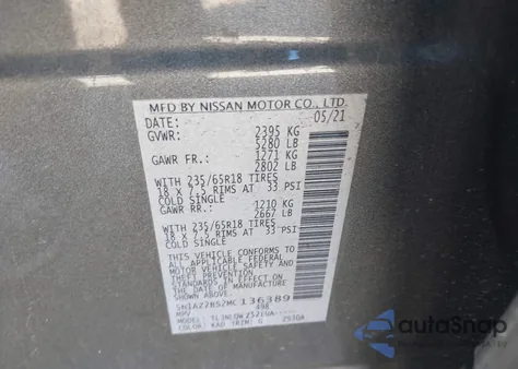 2021 Nissan Murano Sv Intelligent Awd из США, поврежденный, VIN 5N1AZ2BS2MC136389